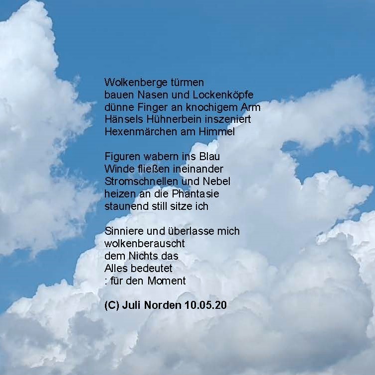 Text auf Wolken vor blauem Himmel