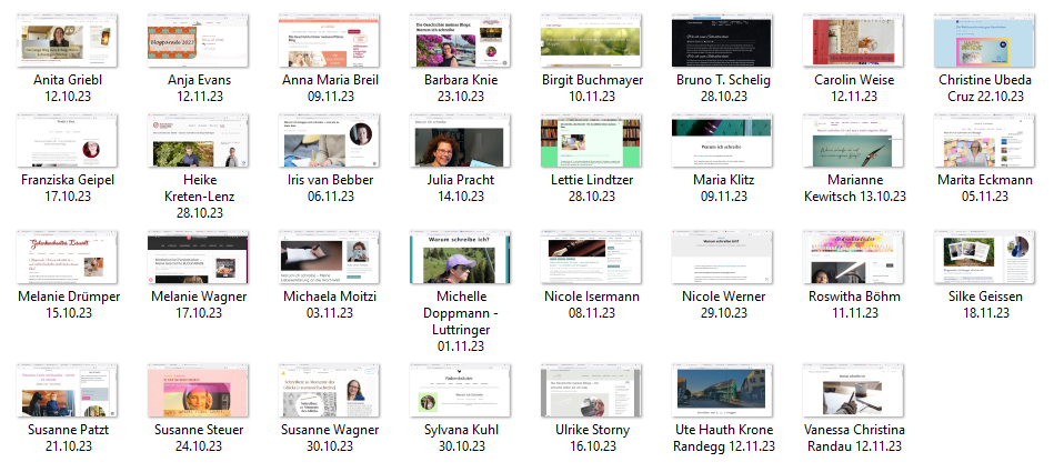 Screenshots aller 31 Blogartikel zu meiner Blogparade
