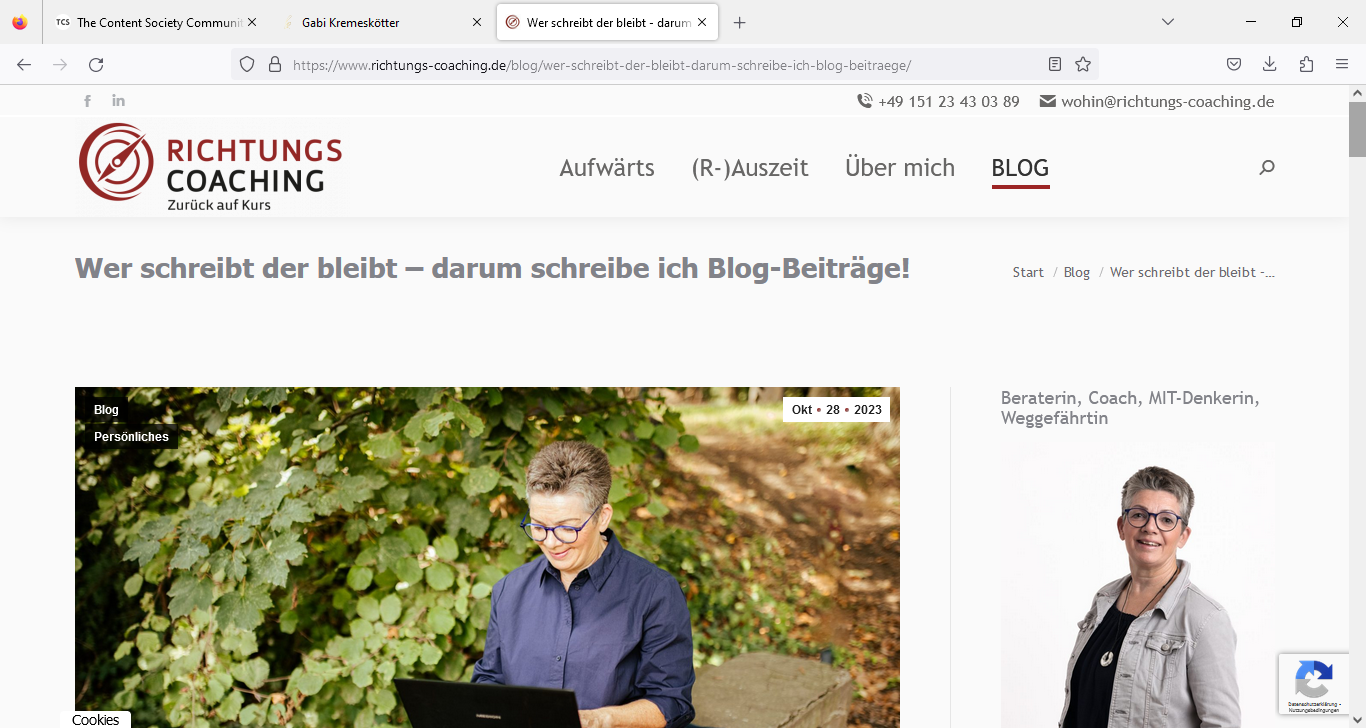 Screenshot Blogbeitrag Heike Kreten-Lenz 28.10.23