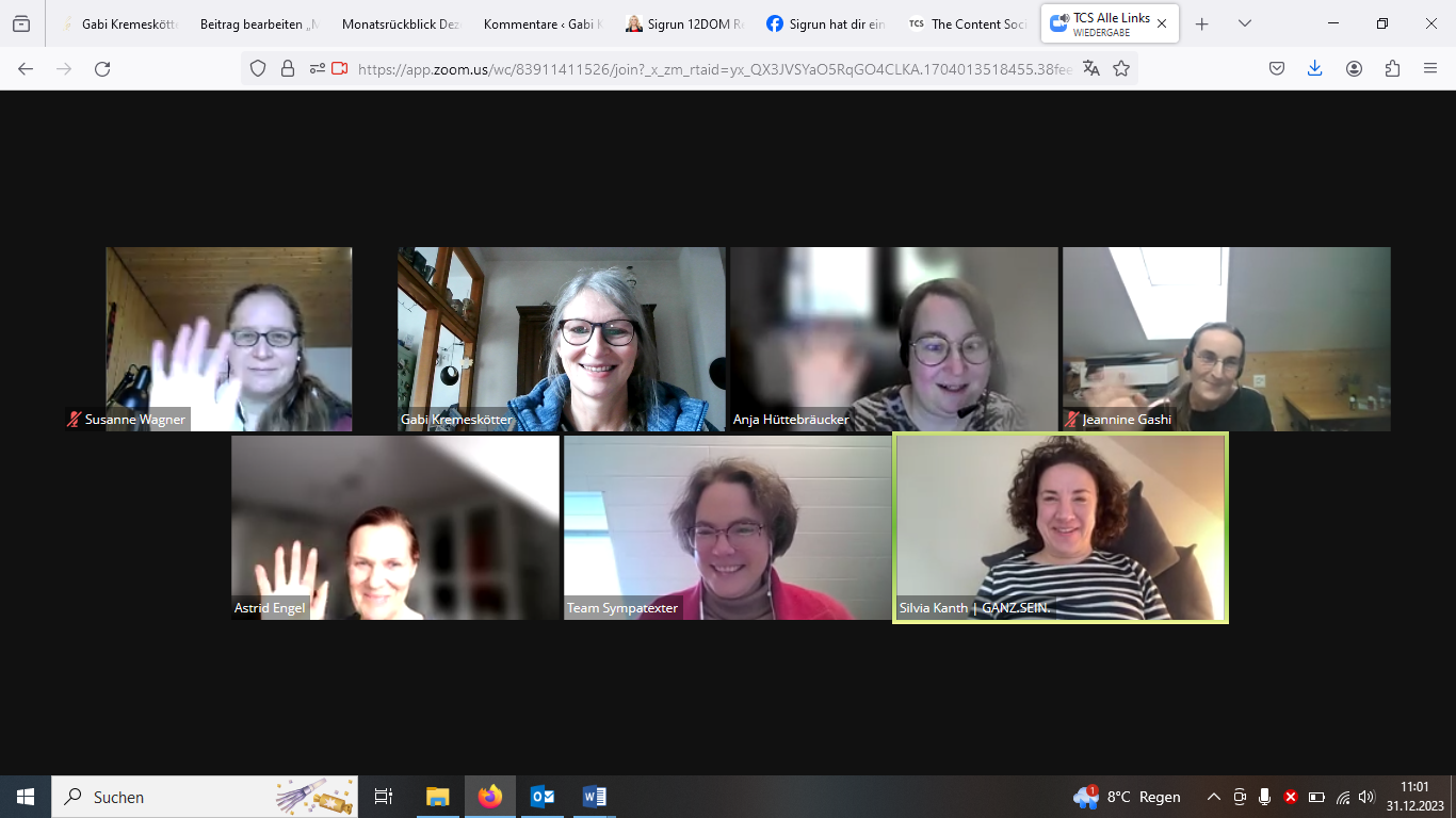 Screenshot einer CoBlogging-Session mit sieben Frauen