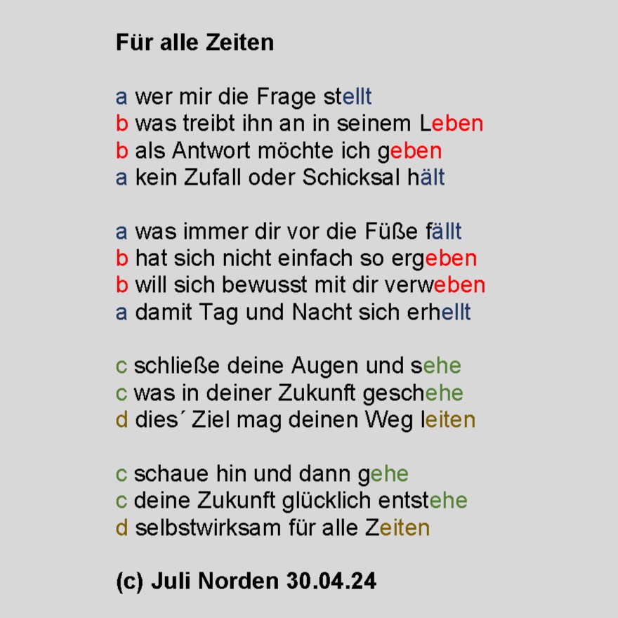 Ein Sonett - im ersten Entwurf mit farblich gekennzeichnetem Reimschema