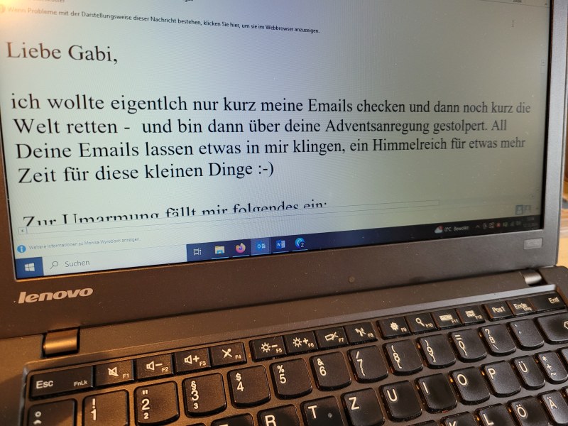 Nachricht auf einem Bildschirm