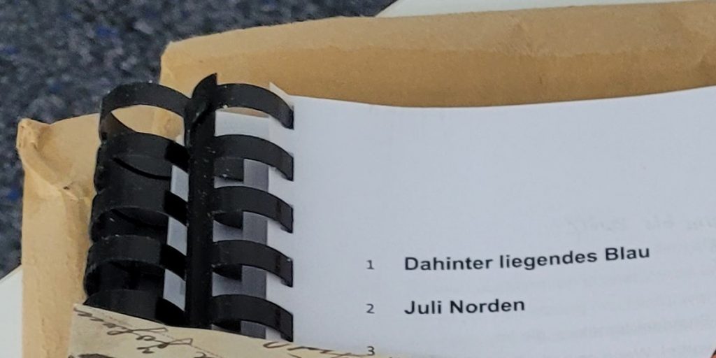 Romanmanuskript Dahinterliegendes Blau von Juli Norden