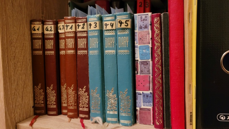 Tage- und Notizbücher in enem Regal