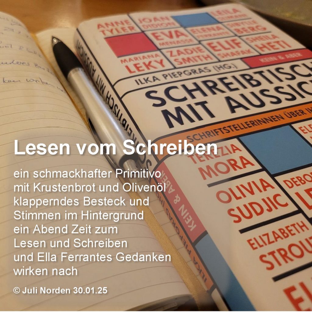 Gedicht von Juli Norden mit Foto des Buchtitels "Schreibtisch mit Aussicht" vom Kein&Aber-Verlag.