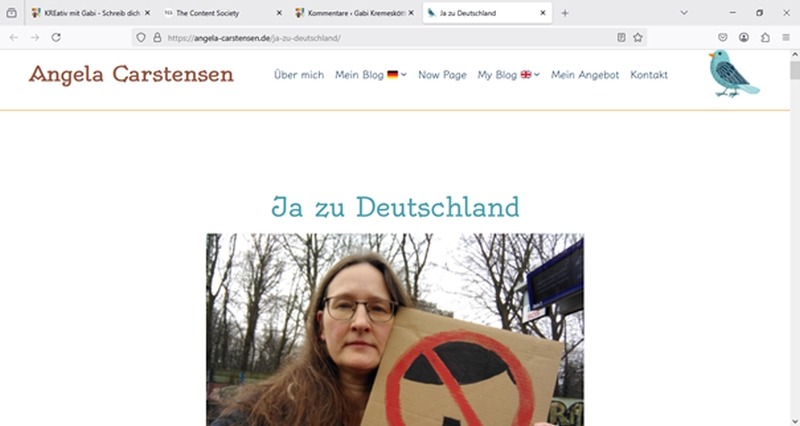 Screenshot Blogartikel Angela Carstensen "Ja zu Deutschland"