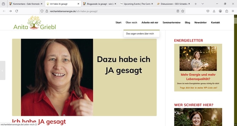 Screenshot Blogartikel von Anita Griebl "Dazu habe ich JA gesagt"