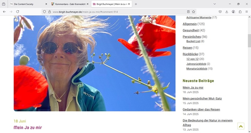 Screenshot Blogartikel Birgit Buchmayer "Mein Ja zu mir"