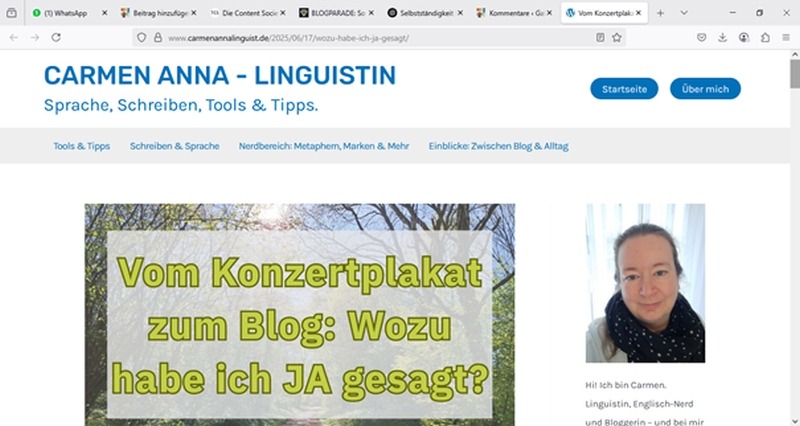 Screenshot Blogartikel Carmen-Anna-Simon "Vom Konzertplakat zum Blog: "Wozu habe ich JA gesagt?"