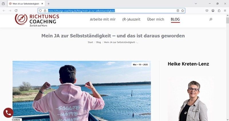 Screenshot Blogartikel Heike Kreten-Lenz "Mein JA zur Selbstständigkeit und das ist daraus geworden"