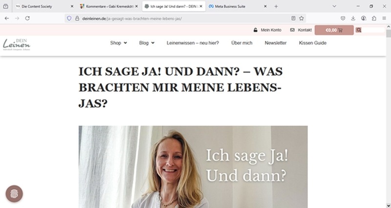 Screenshot Blogartikel von Irina Angenendt "Ich sage JA und dann? Was brachten mir meine Lebens-JAs?"