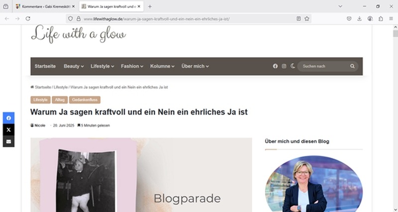 Screenshot Blogartikel von Nicole Roewekamp "Warum Ja sagen kraftvoll und ein Nein ein ehrliches Ja ist"