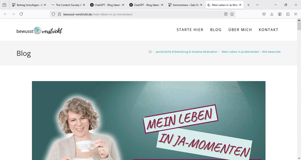 Screenshot Blogartikel von Vera Vavre "Mein Leben in Ja-Momenten"