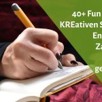 Schreibende Frauenhand mit gelbem Stift und einem Notizbuch. Daneben der Text " 40+ Fun Facts zum KREativen Schreiben: Entstehung, Zahlen und Erfolgsgeschichten